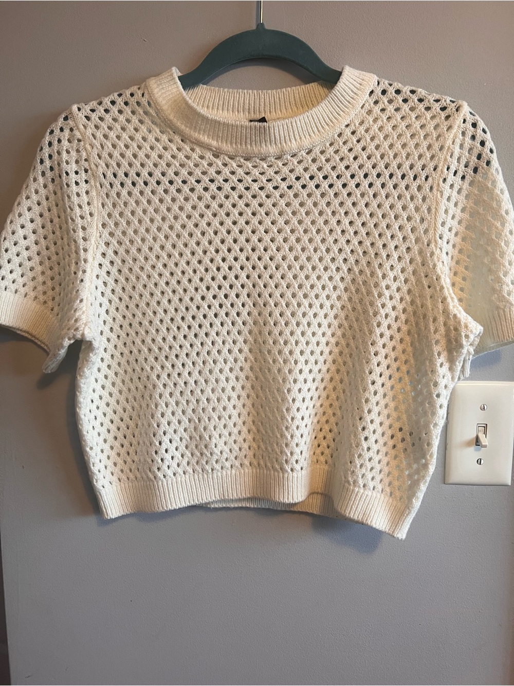 divided Cream Open-Weave Crewneck Short Sleeve Sweater